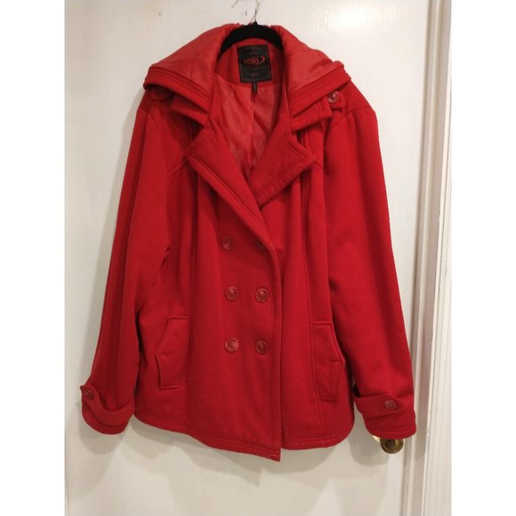 Yoki Red fleece hooded peacoat, size 3X - Picture 1 of 3